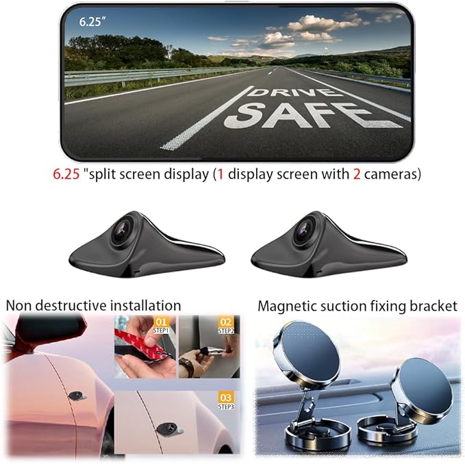 6.25inch CAR Side View Blind Area System,Left and Right Blind spot Camera Driving Recorder BSD Warning Monitoring(Camera Moni