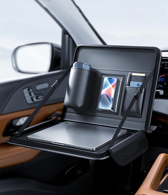 Leather Car Steering Wheel Tray, Car Food Table Tray Multifunctional Laptop Desk, Back Seat Headrest Table for Eating Food Drink and Writing Laptop Work