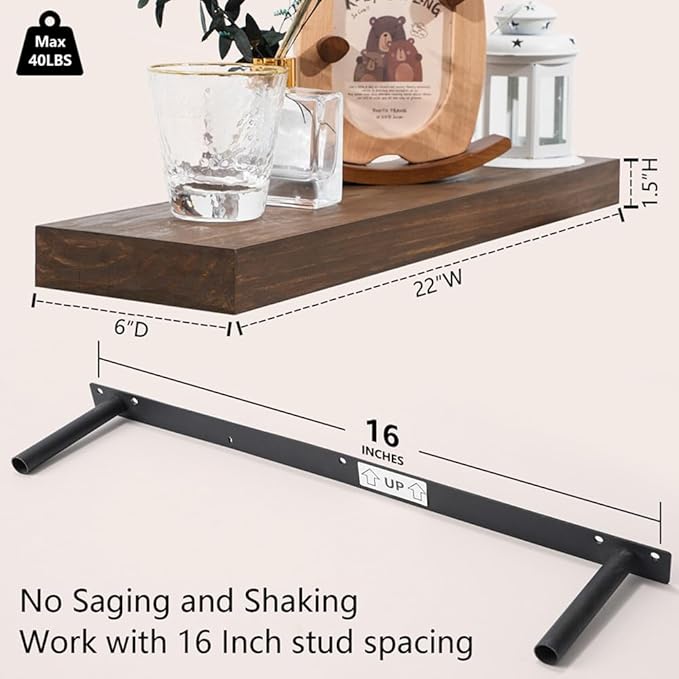 Wood Floating Shelves for Wall Set of 3, 22 Inch Rustic Floating Shelf Wall Mount, Solid Wooden Bathroom Floating Shelves for