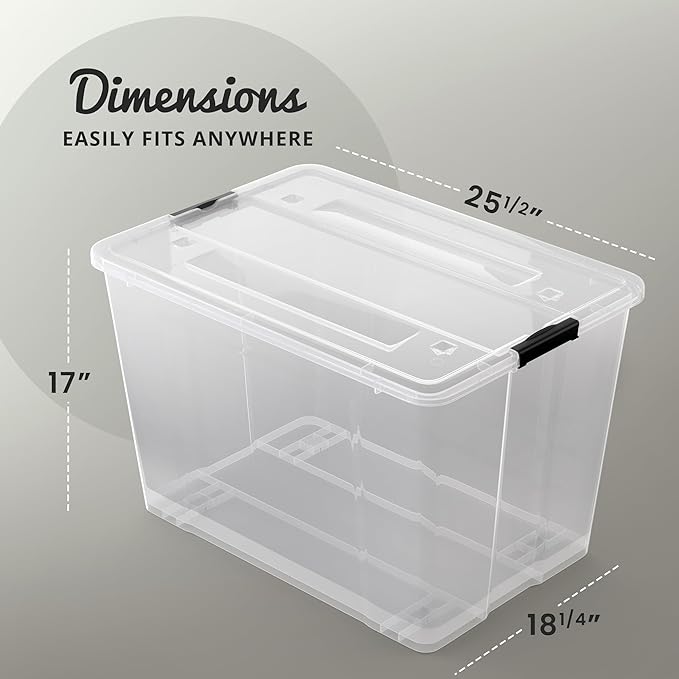 Lifetime Appliance Parts 4 PACK 97 Qt. Plastic Storage Bin Tote Organizing Container with Ultra Durable Lid & Secure Latching