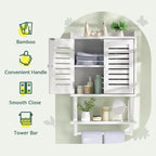 AmazerBath Bathroom Wall Cabinets, Bamboo Medicine Cabinets with Towel Bar, Hanging Over The Toilet Storage Cabinet with Adju