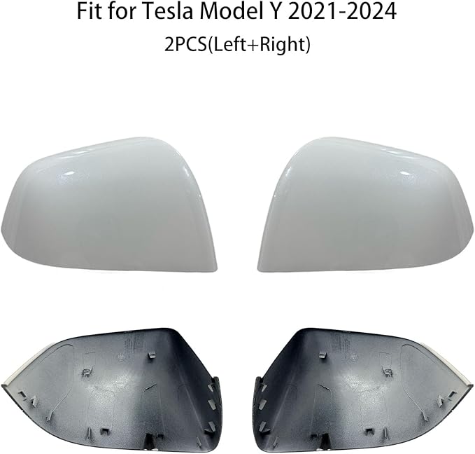Compatible with Tesla Model Y Side Mirror Cover Replacement 2021 2022 2023 2024, Left & Right Side Rearview Mirror Cover Cap for Model Y Accessories(white)2pcs