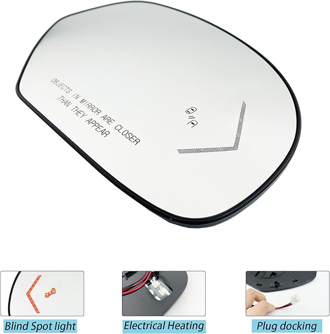 Right Passenger Side Replacement Mirror Glass compatible with 2009-2014 Cadillac Escalade,GMC,2009-2014 Chevrolet Suburban,2009-2014 GMC Yukon, Blind Spot Detection, w/o Auto Dimming
