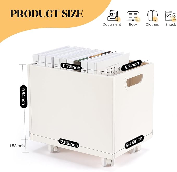 CINPIUK Rolling File Organizer with Wheels, Stackable Storage File Boxes, Portable Letter/Legal Size File Folder Box Book Box