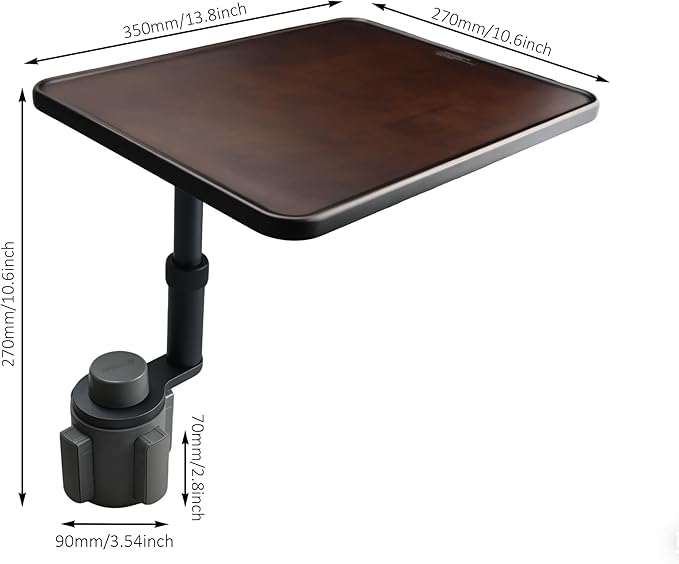 Car Desk for Laptop,360° Rotating Cup Holder Table,Walnut-Colored Wooden Car Laptop Mount,Adjustment Car Desk&Car Table Tray Compatible with Tesla Model 3/Y/S&Most Vehicles