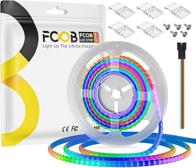 WS2812B IC RGB COB LED Strip 9.84FT 5V Individual Addressable Smart RGB 5mm Thin Dream Color 160LEDs/m 480IC Strips for Bedroom Car Decor | No Controller/Adapter