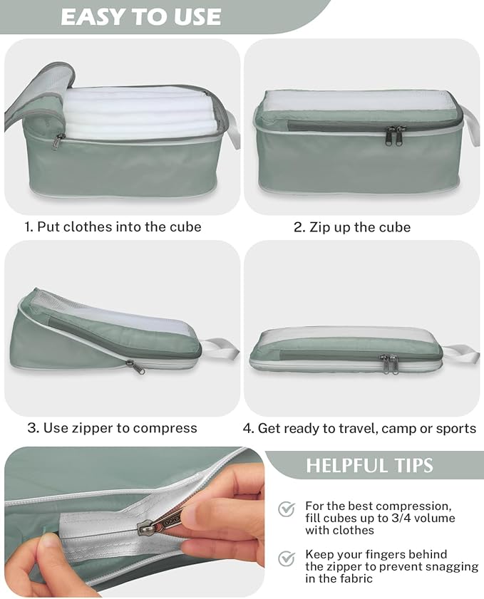Gonex 8 Set Compression Packing Cubes for Travel Essentials, Expandable Mesh Organizer with Toiletry, Laundry, Shoe, Cable Ba