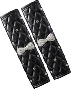 HYL World 2PCS Leather Bow Seat Belt Covers Seat Belt Shoulder Pads with Sparkling Bling Rhinestones Decor,Black