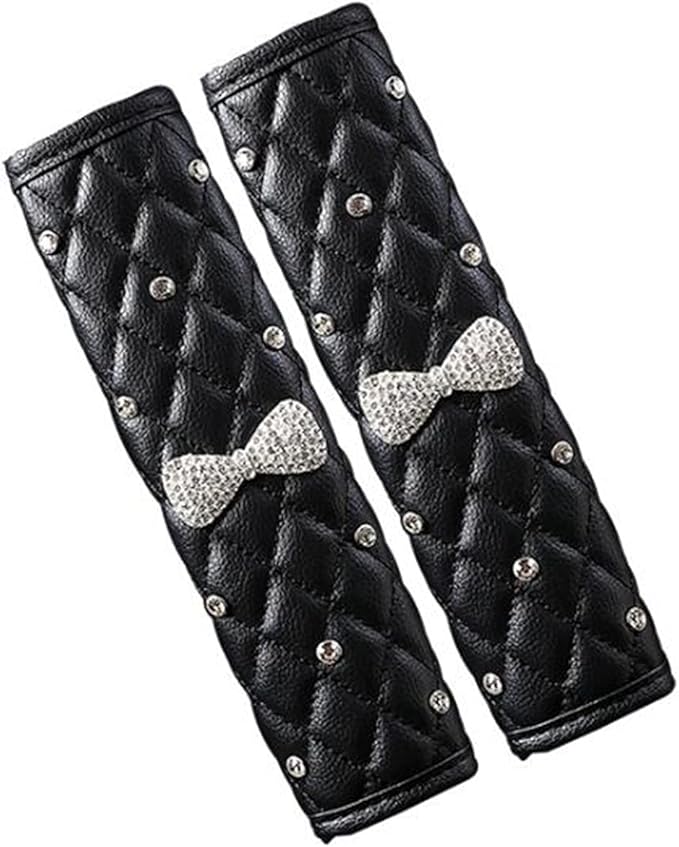 HYL World 2PCS Leather Bow Seat Belt Covers Seat Belt Shoulder Pads with Sparkling Bling Rhinestones Decor,Black