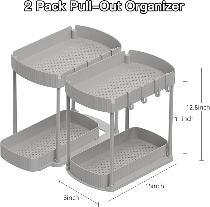 Ukeetap 2 Pack Multi-Purpose Pull-Out Storage Organizers, Under Sink Organizers and Storage for Bathroom & Kitchen, Under Cab