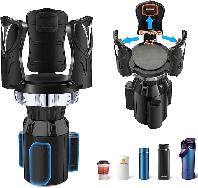 Car Cup Holder Expander, Adjustable 2-in-1 Vehicle Drink Holder Organizer with Non-Slip Base, Universal Fit for Cars, SUVs, T