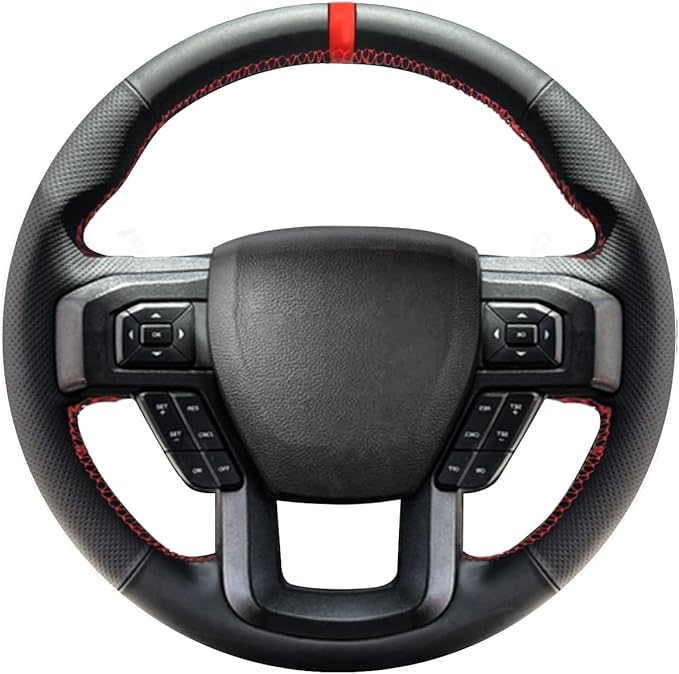 Belinous Leather Steering Wheel Cover Lace Up, Hand-Stitch on Wrap, Steering Wrap Compatible with Ford F-150 2015 2018/Expedition 2018/F-150 Limited 2016/F-Series Super Duty 2017 2020 2022 (Red)