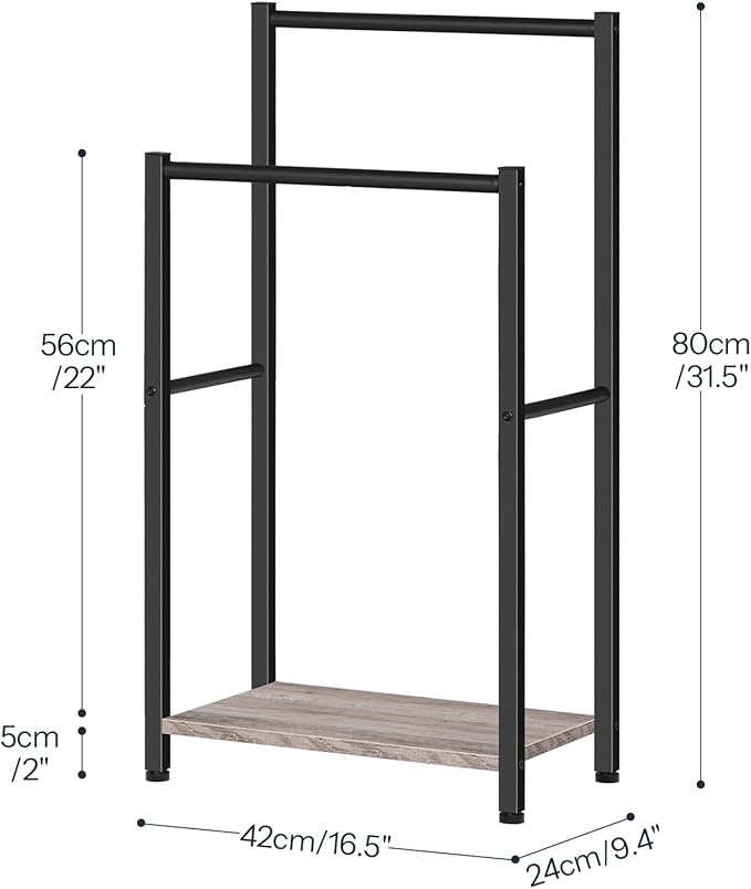 HOOBRO Freestanding Towel Rack, 2 Tier Blanket Ladder Holder for Bathroom, 16.5" L x 9.4" W x 31.5" H, Blanket Rack, Industri