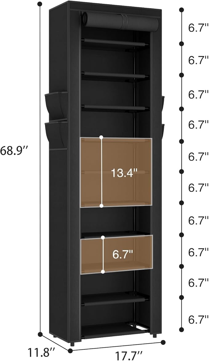 ROJASOP Shoe Rack with Covers 10 Tier Large Shoe Organizer Tall Shoe Closet Storage for 20-22 Pairs Shoe and Boot, Free Stand