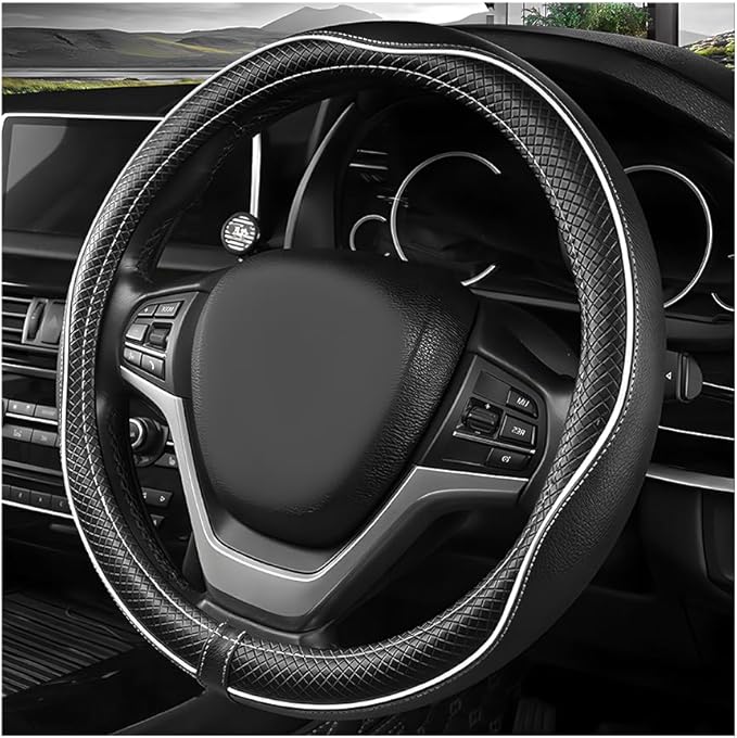 Car Steering Wheel Cover, 15 Inch Anti-Slip Breathable Leather Auto Steering Wheel Protector, Full Surround Soft Steering Whe