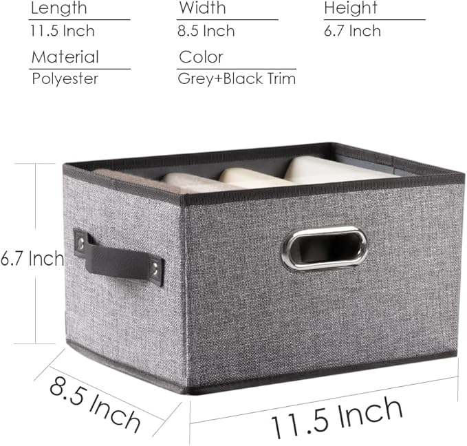 PRANDOM Fodable Storage Bins for Closet [3-pack] Decorative Fabric Storage Baskets Cubes with Leather/Metal Handles for Shelv