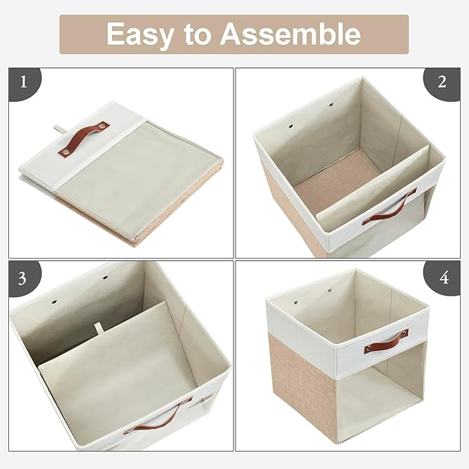 Bagnizer Storage Cubes, 4 Pack Linen Foldable Storage Bins with Clear Window and 2 Handles, 13x15x13 Storage Cube Bins for Sh