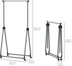 Whitmor Foldable Garment Rack - Rolling Clothes Rack - Adjustable Height Garment Rack, Heavy Duty Foldable Clothes Rack with 