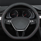 Carodi Latest Nappa Leather car Steering Wheel Cover, Stylish Non-Slip Leather car Interior 15 inches Universal (D-Shape,Blac
