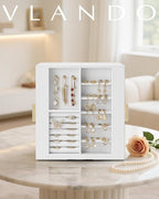 Vlando 360° Rotating Jewelry Box with 5 Drawers, Large Jewelry Storage with 2 Glass Window, PU Leather Jewelry Organizer for 