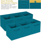 MaidMAX Cloth Storage Bins, Set of 6 Foldable Collapsible Fabric Cubes Organizers Basket with Dual Handles, Teal