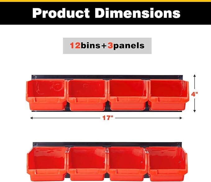 Ultrawall Wall Mounted Storage Bins, Plastic Hanging Storage Organizer Bins, Garage Tool Storage System for Screws, Nuts, Bol