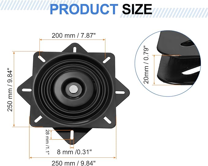 uxcell 2Pcs 10" Bar Stool Swivel Replacement, 360° Rotation Lazy Susan Turntable, Square Semi-Ball Bearing Seat Swivel Base M