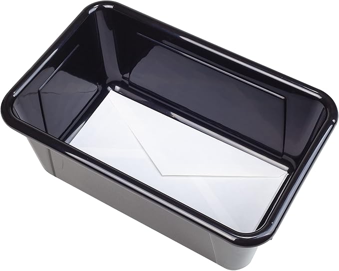 Storex Small Cubby Bins – Plastic Storage Containers for Classroom with Non-Snap Lid, 12.2 x 7.8 x 5.1 inches, Black, 5-Pack 