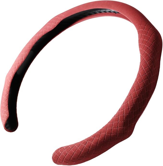 Quick Install Sporty Suede Leather Car Steering Wheel Cover with Braided Grips for All 14½" to 15" Sedan Coupe SUV Pickup 14.