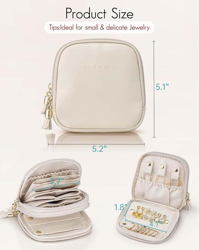 VLANDO Travel Jewelry Case,2-Layer Jewelry Organizer for Travel,Mothers Day Mom Gifts,Multi-Compartment Jewelry Storage for R