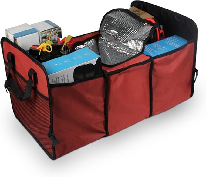 Car Trunk Organizer, Oxford Fabric Waterproof & Anti-Slip Vehicle Storage Box with Leak Proof & Insulated Cooler Bag, Large Cap