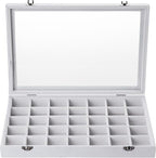 Frebeauty Velvet Jewelry Tray,35 Grid Jewelry Organizer with Clear Lid,Earring Holder Organizer Case with Clasp,Drawer Insert