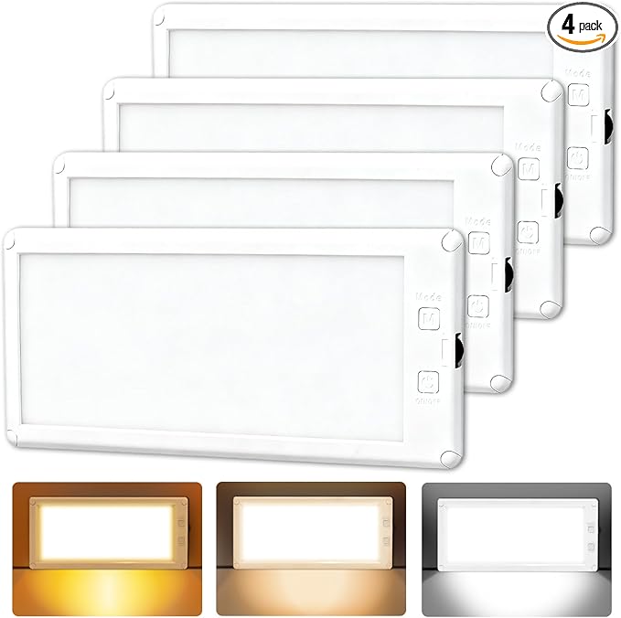 4 Pack RV Lights Interior,3 Color RV LED Super Bright Fixture,12V RV Ceiling Dome Light with ON/Off Dimmable Switch Energy Saving Gift Package for RV/Camper/Car/Trailer/Boat