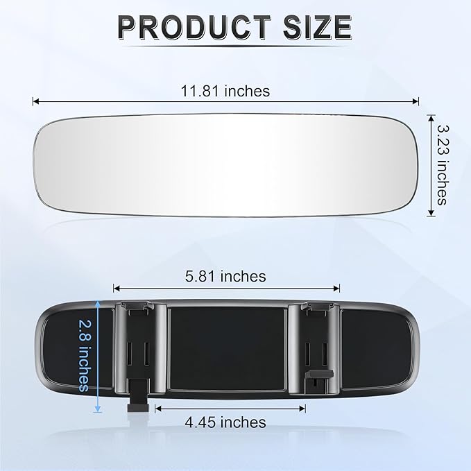 LivTee Frameless Rear View Mirror, Universal 11.81'' (300mm), Wide Angle Panoramic Convex Rearview Mirror, Clip-on to Original to Eliminate Blind Spot for Cars SUV Trucks