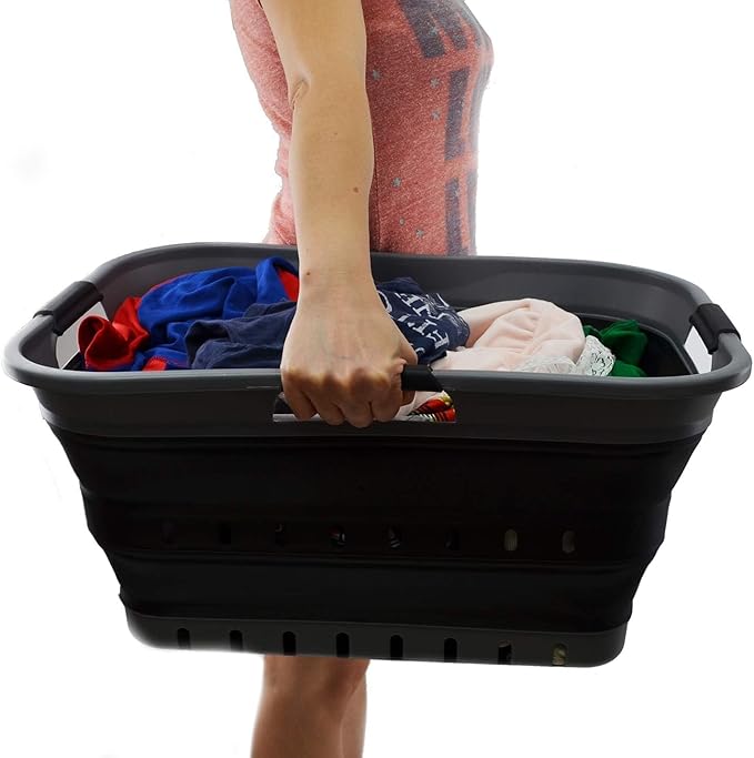 SAMMART 42L Collapsible Plastic Laundry Basket - Foldable Pop Up Storage Container/Organizer - Space Saving Hamper/Basket (1,