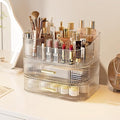 Makeup Organizer with Stackable Drawer, 360 Rotating Makeup Brush Holder, 11-inch Large Cosmetic Display Case, Skincare Organ