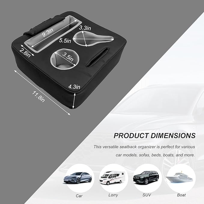 Sun Walker Back Seat Cup Holder for Car, Waterproof Rear Seat Organizer Expander Tray to Store Phone Drink Snack, Universal L
