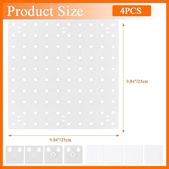 4 PCS White Pegboard Wall Organizer, Self-Adhesive Peg Board Wall Panel Kits Storage for Craft Room Garage Kitchen