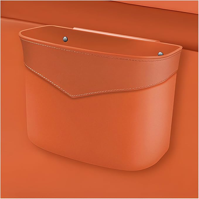 Car Trash Can, Mini Auto Garbage Bin Multipurpose Storage Container with Slot Clip, Waterproof Leather Small Dustbin Interior Accessories for Vehicle Door Front Back Seat (Orange)