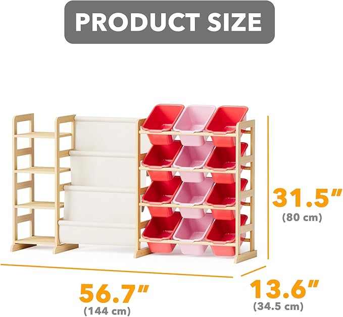 SpaceAid 3-in-1 Toy Storage Organizer with 4 Shelves and 12 Bins, Toy Organizers Storage 3-Tier Bookshelf, Kids Bin Shelf Box