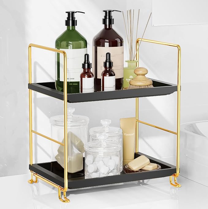 FSyueyun 2-Tier Bathroom Countertop Organizer, Tool-Less Installation Premium Plastics Makeup Shelf Organizer Perfume Skincar