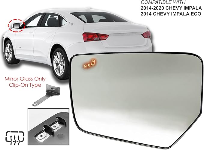 APA Replacement for Exterior Rear View Mirror Glass 2014-2020 Impala 2014 Impala Eco Power Heated with Blind Spot Sensor Driver Left Side 23428164 GM1324219