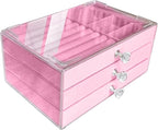 Clear Acrylic Velvet Jewelry Organizer with 3 Drawers, Stackable Display Storage Earrings Necklace Rings Bracelets Box Holder