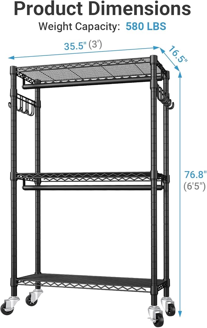 VIPEK R2 Clothes Rack Heavy Duty Clothing Rack for Hanging Clothes, Rolling Garment Rack Adjustable Closet Racks with Double 