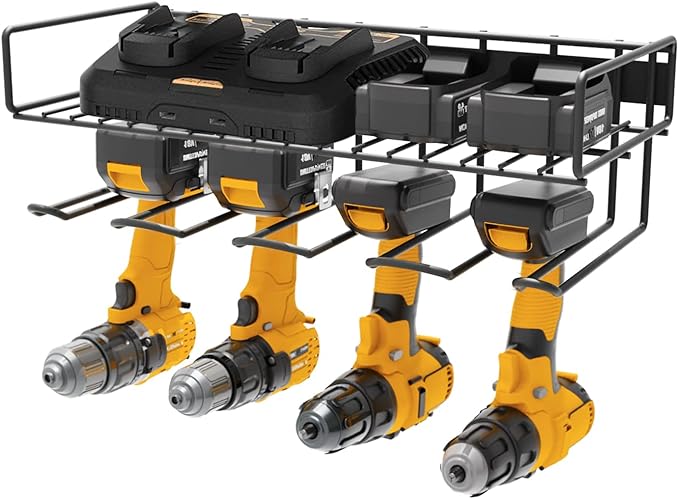 UNITEDPOWER Wall Mounted Power Tool Organizer Holder, Heavy Duty Utility Storage Rack With Shelf for Battery Powered Hand Too