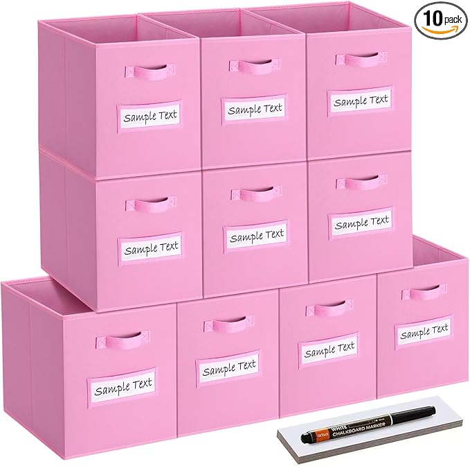 artsdi 13x13 storage cube bins (Set of 10) Foldable Fabric storage cubes with 10 Labels Window Cards & a Pen,13 inch cube sto