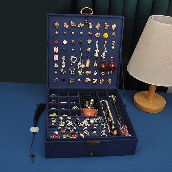 Women Jewelry Box Lockable 3 Layers Large Jewelry Organizer Storage Case for Earrings Necklaces Rings Bracelets,Green Display