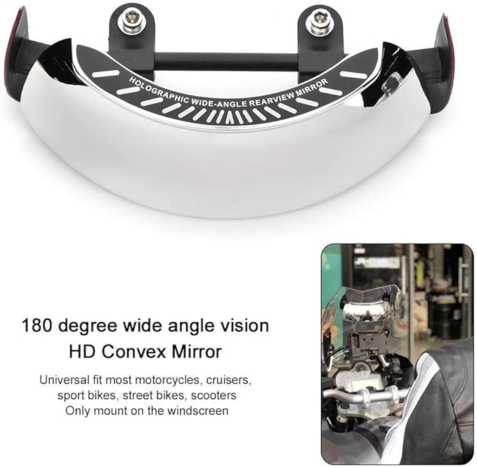 Qiilu Motorcycle Rearview Mirror, 180 Degree Wide Angle Safety Rear View Mirror Blind Spot Side Mirror for Motorcycle Cruiser Sport Bike Street Bike Scooter