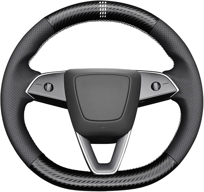 MEWANT Hand Stitched Matte Carbon Fiber&PU Leather Steering Wheel Cover Wrap for Tesla Model 3 Highland 2023 2024 2025 Steering Wheel Accessories
