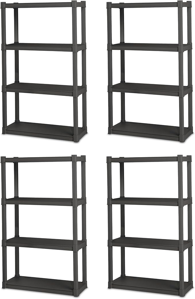 Sterilite 4-Pack 4 Shelf Unit, Heavy-Duty Shelving Storage and Utility Rack - Standing Plastic Organizer Shelves for Kitchen,